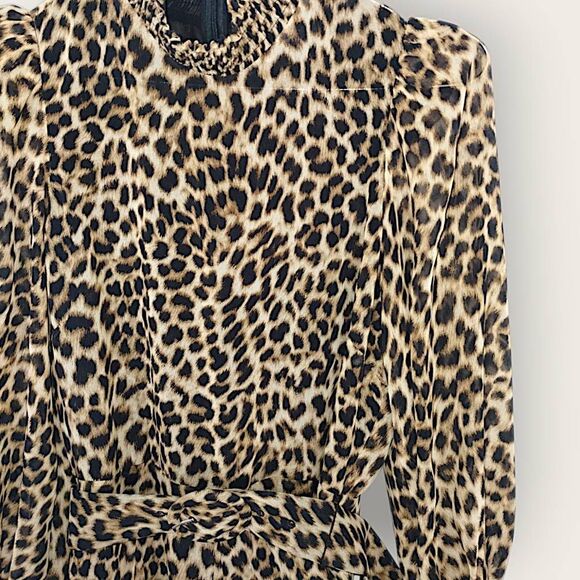 Zara Womens Dress Sz M Cheetah Animal Print Ruffle Princess Coastal Cowgirl Belt - Picture 8 of 16